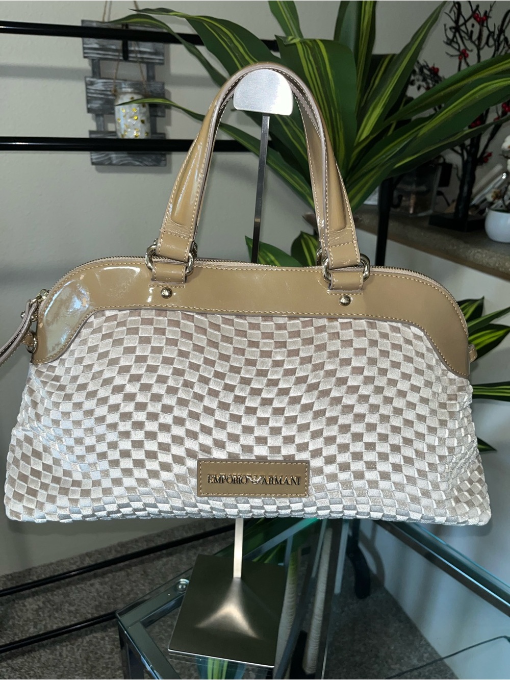 Emporio Armani Beige and Cream Woven Shoulder Bag